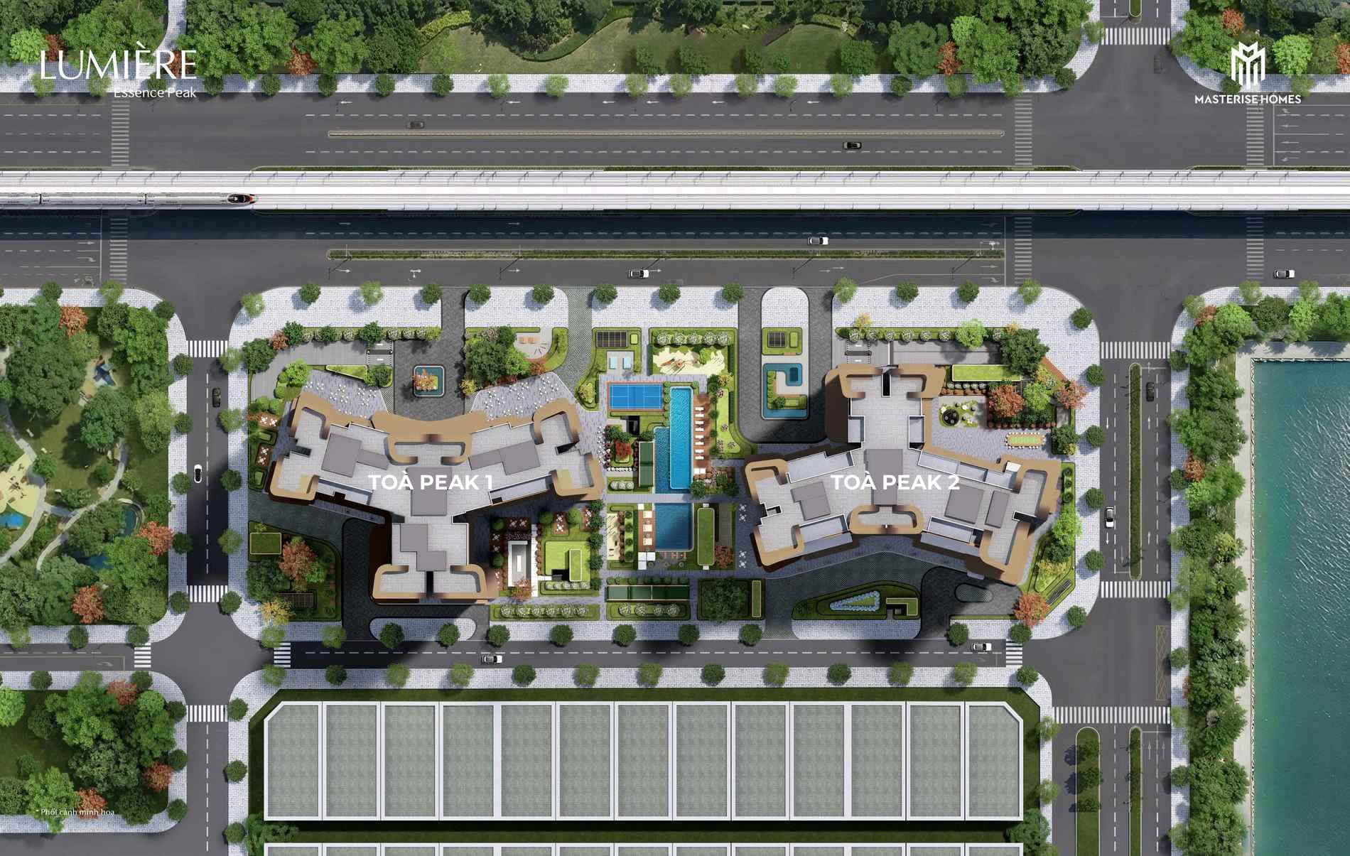 Tổng mặt bằng 2 toà Peak 1 Peak 2 dự án căn hộ chung cư Lumiere Essence Peak Cổ Loa