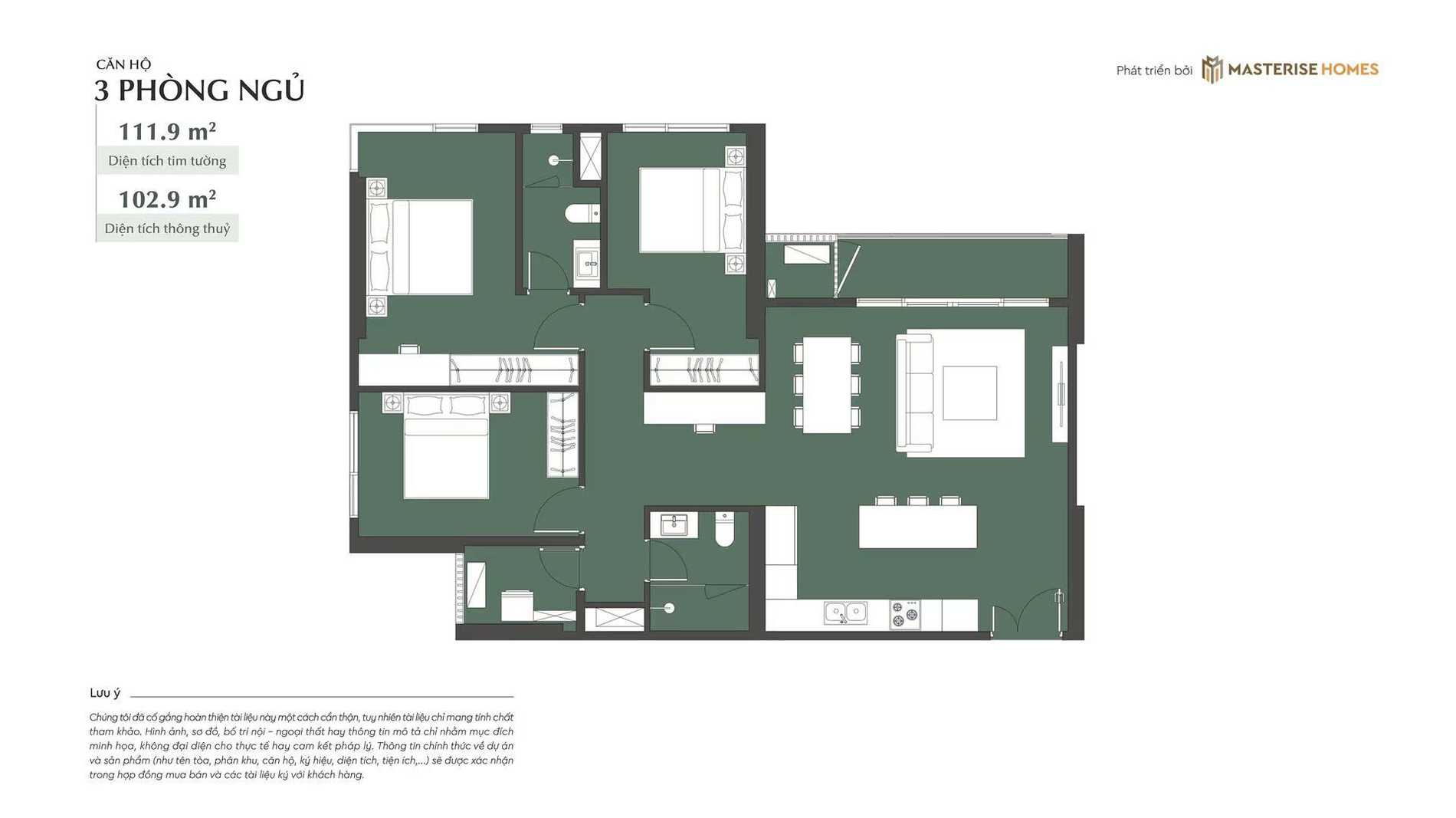 Thiết kế căn 3 ngủ thường Lumiere Essence Peak Cổ Loa