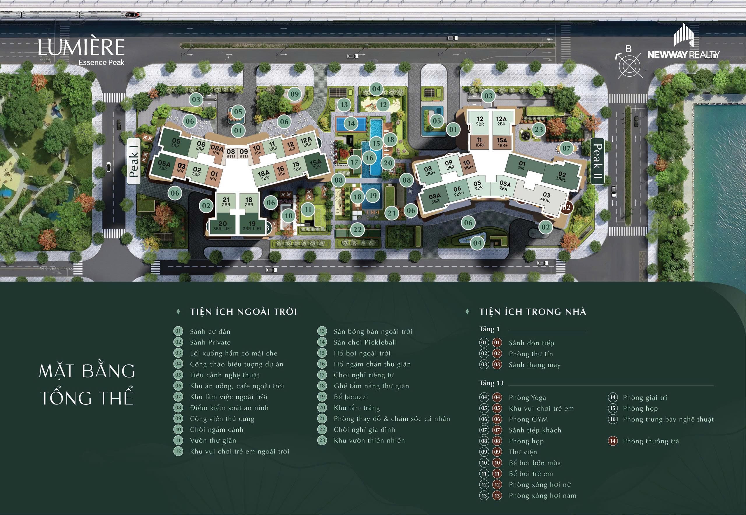 Mặt bằng tổng thể 2 toà Peak 1, Peak 2 Lumiere Essence Peak Cổ Loa