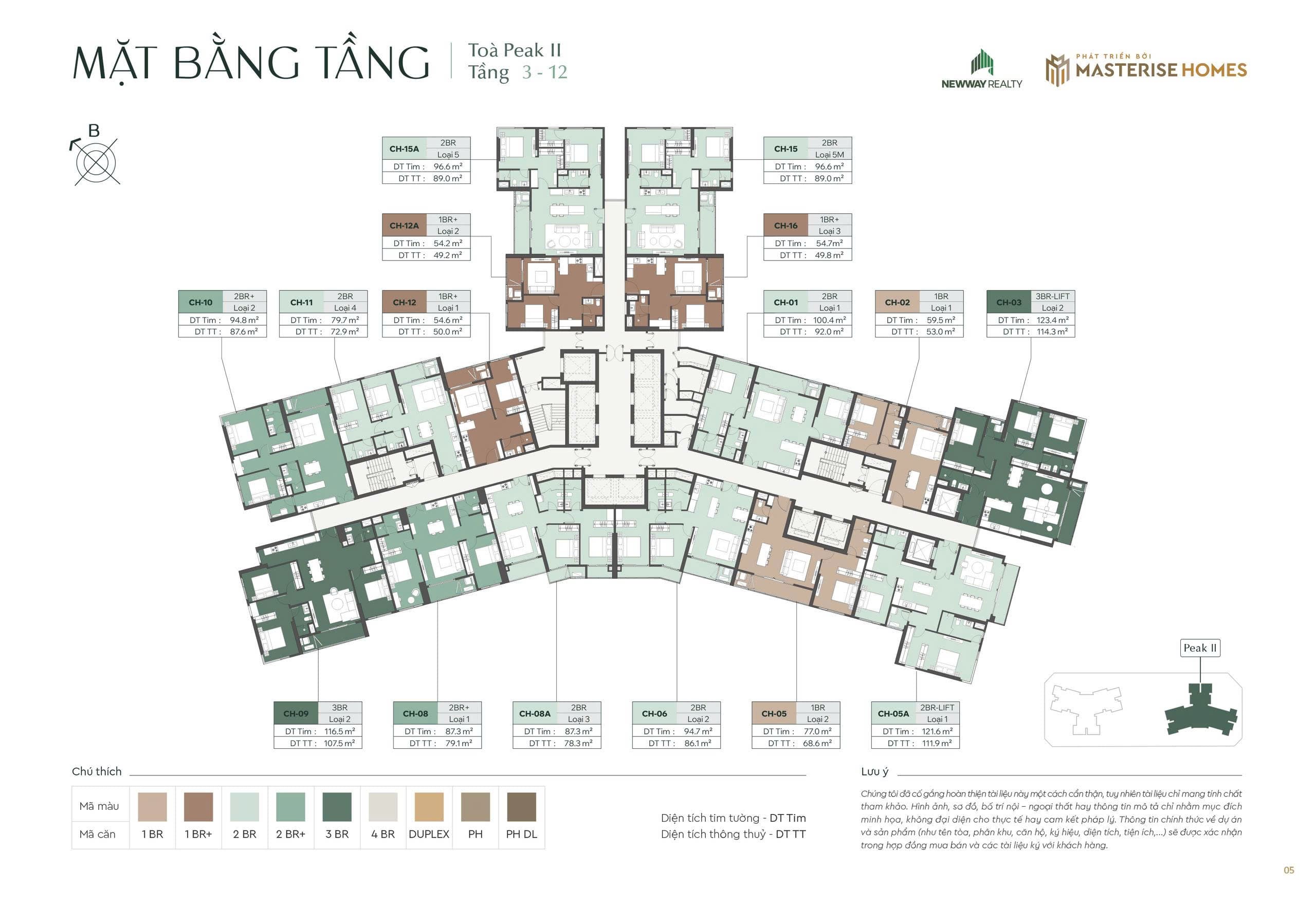 mặt bằng tầng điển hình tầng 3-12 toà Peak 2 chung cư Lumiere Essence Peak Cổ Loa